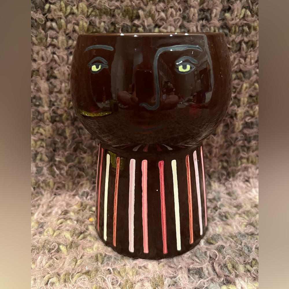 Opal House, Picasso Inspired Face Planter/Vase 6” Stoneware, dark brown